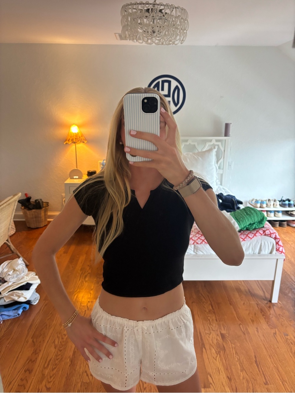 Aritzia Black Notch-V Ribbed Crop Tee